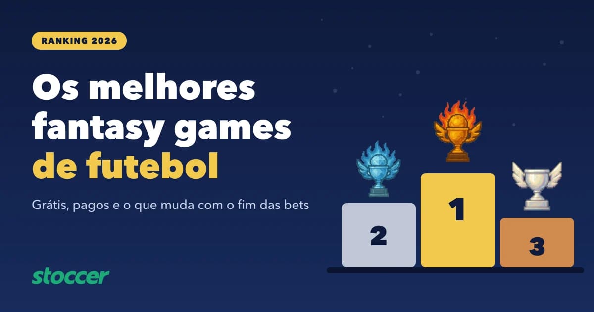 Ilustração de um pódio com troféus e o texto: os melhores fantasy games de futebol de 2026
